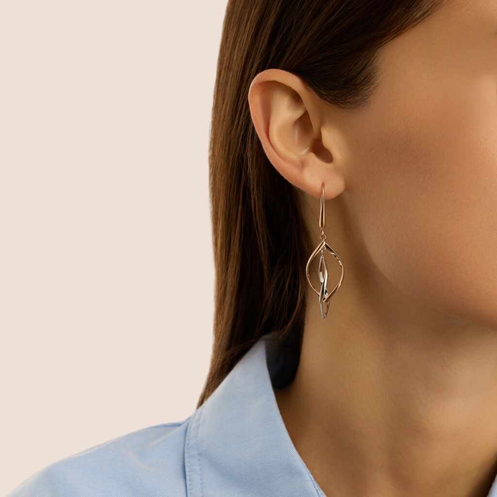 Orecchini Pendenti Sunrise Acciaio Bicolore Bianco / Rosa