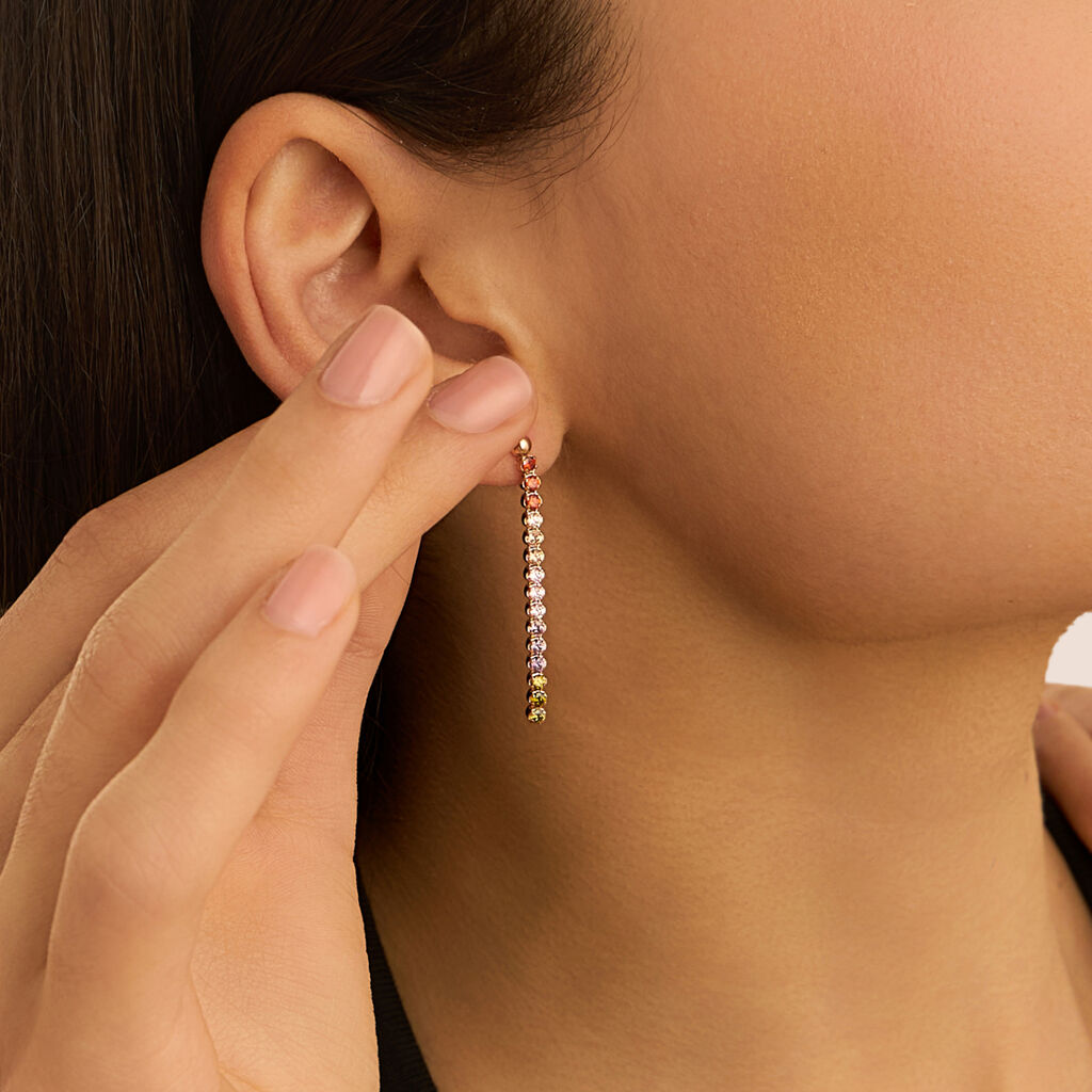 Orecchini Pendenti Tennis Silver Rainbow Argento Rosa Cubic Zirconia