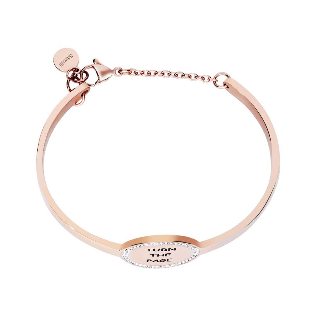 Bangle Turn the page in acciaio rosato e strass - Bracciali Donna | Stroili