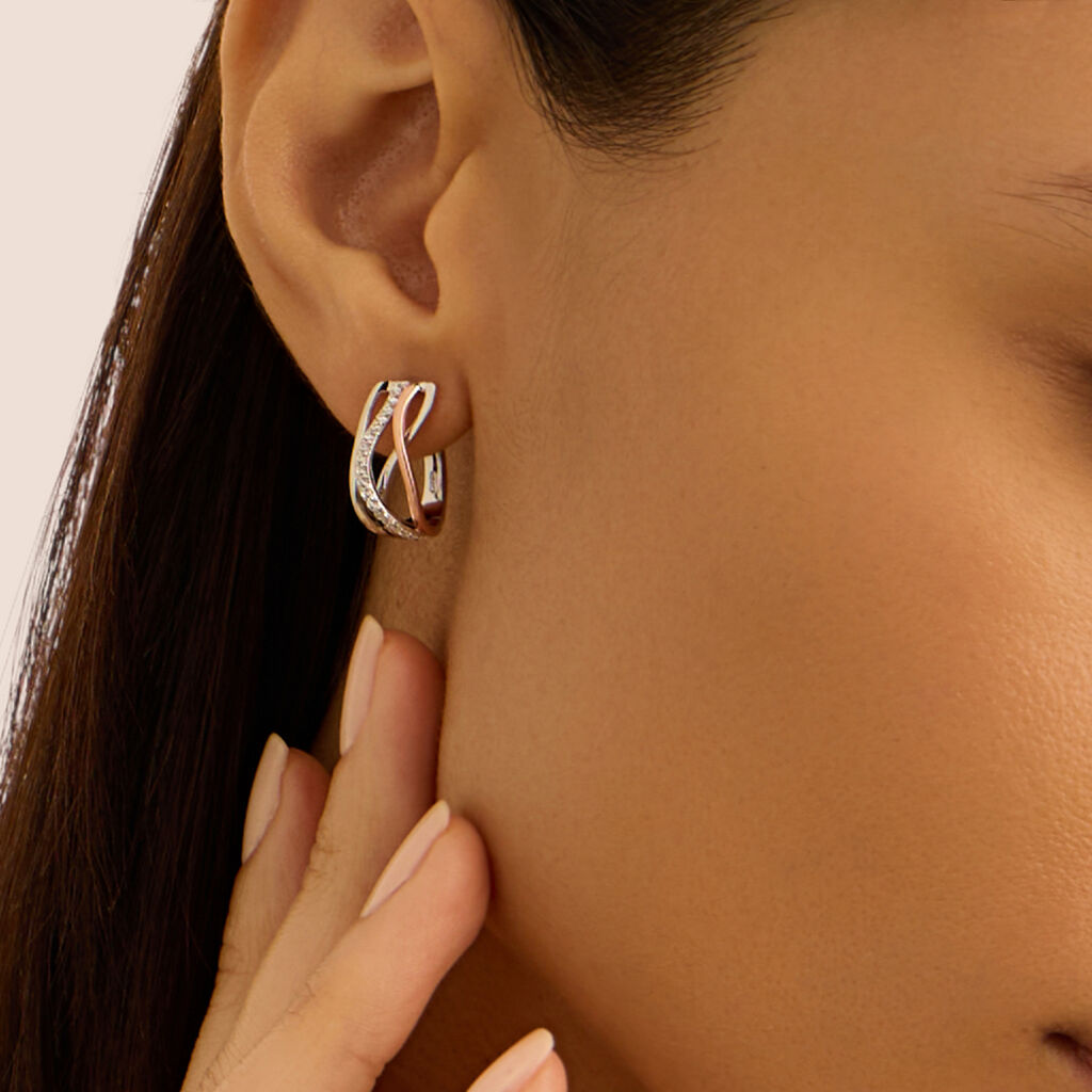 Orecchini Lobo Silver Shine Argento Bicolore Bianco / Rosa Cubic Zirconia - Orecchini a Lobo Donna | Stroili