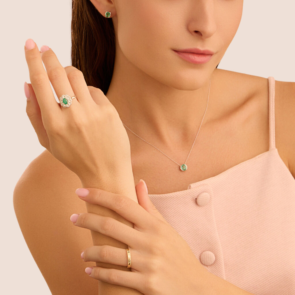 Orecchini Lobo Punto Luce Elizabeth Crown Oro Bianco Smeraldo Diamante