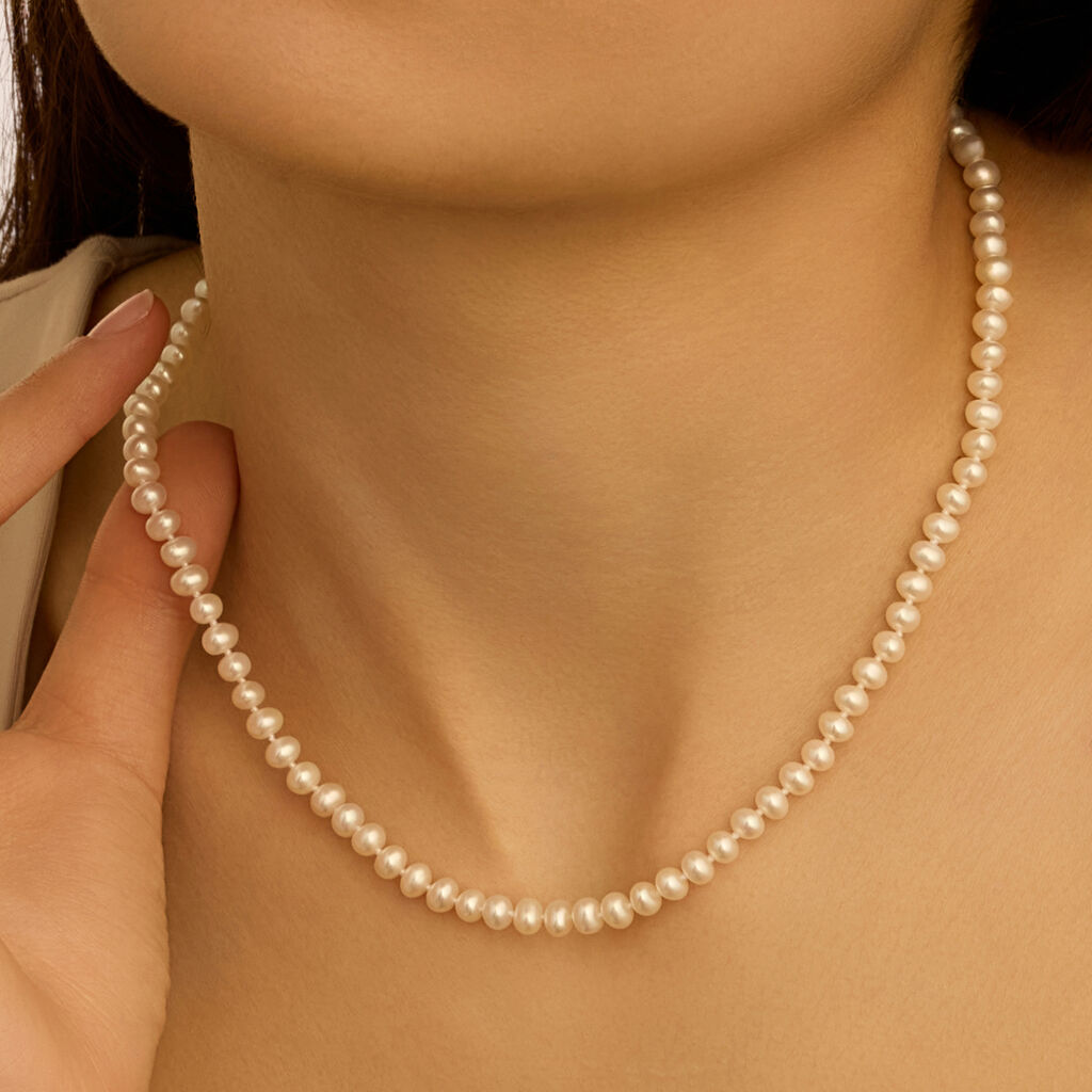 Collana Gabrielle Oro Bianco Perla D'Acqua Dolce