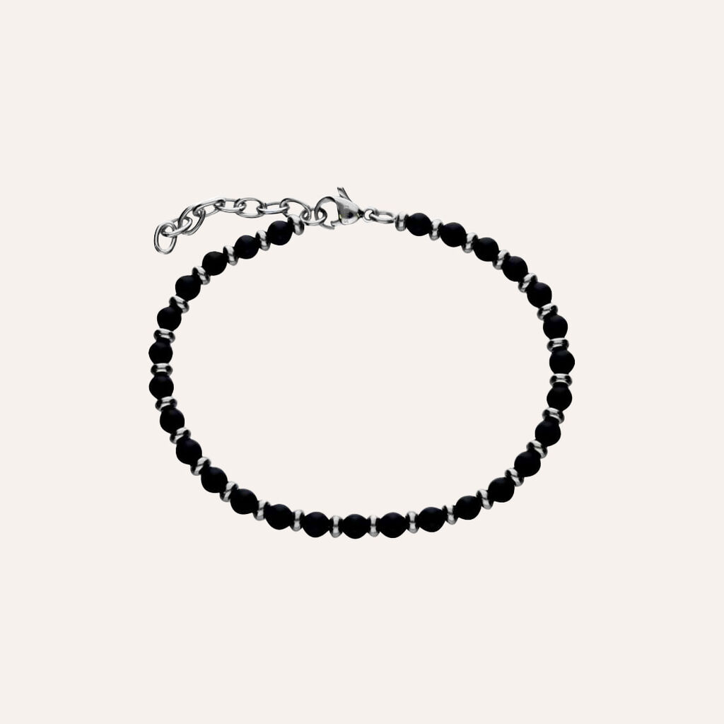 Bracciale Acciaio Onice 19+3cm