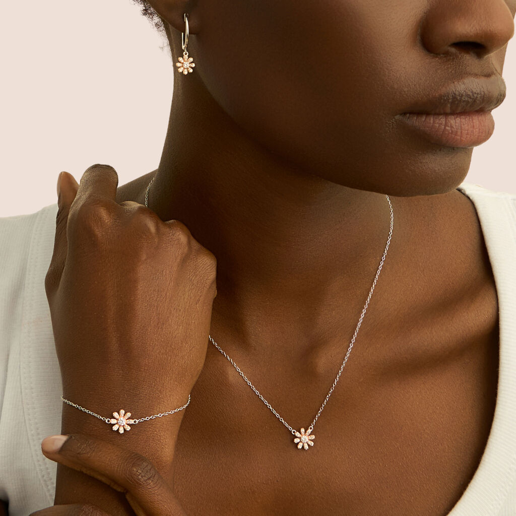 Orecchini A Cerchio Silver Moments Argento Bicolore Bianco / Rosa Cubic Zirconia