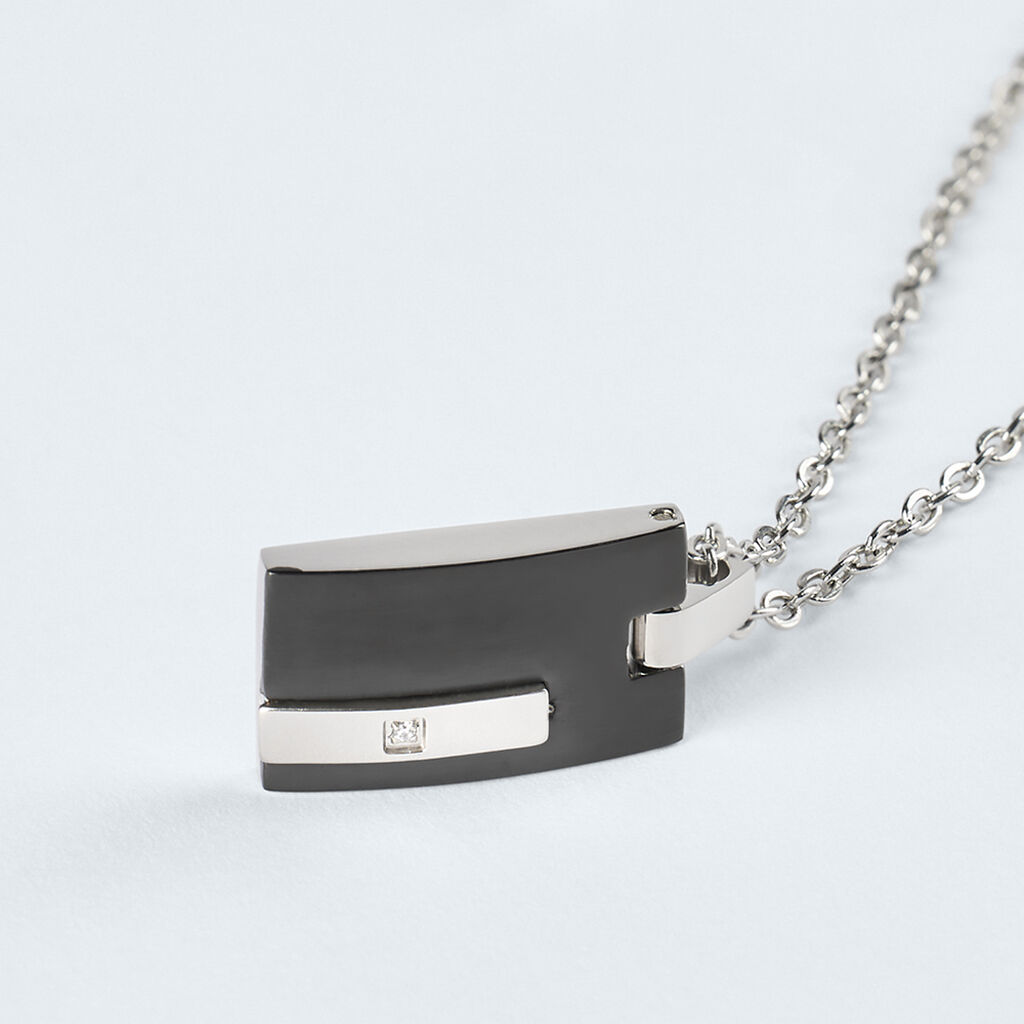 Collana Man Code Acciaio Bicolore Bianco / Nero Cristallo