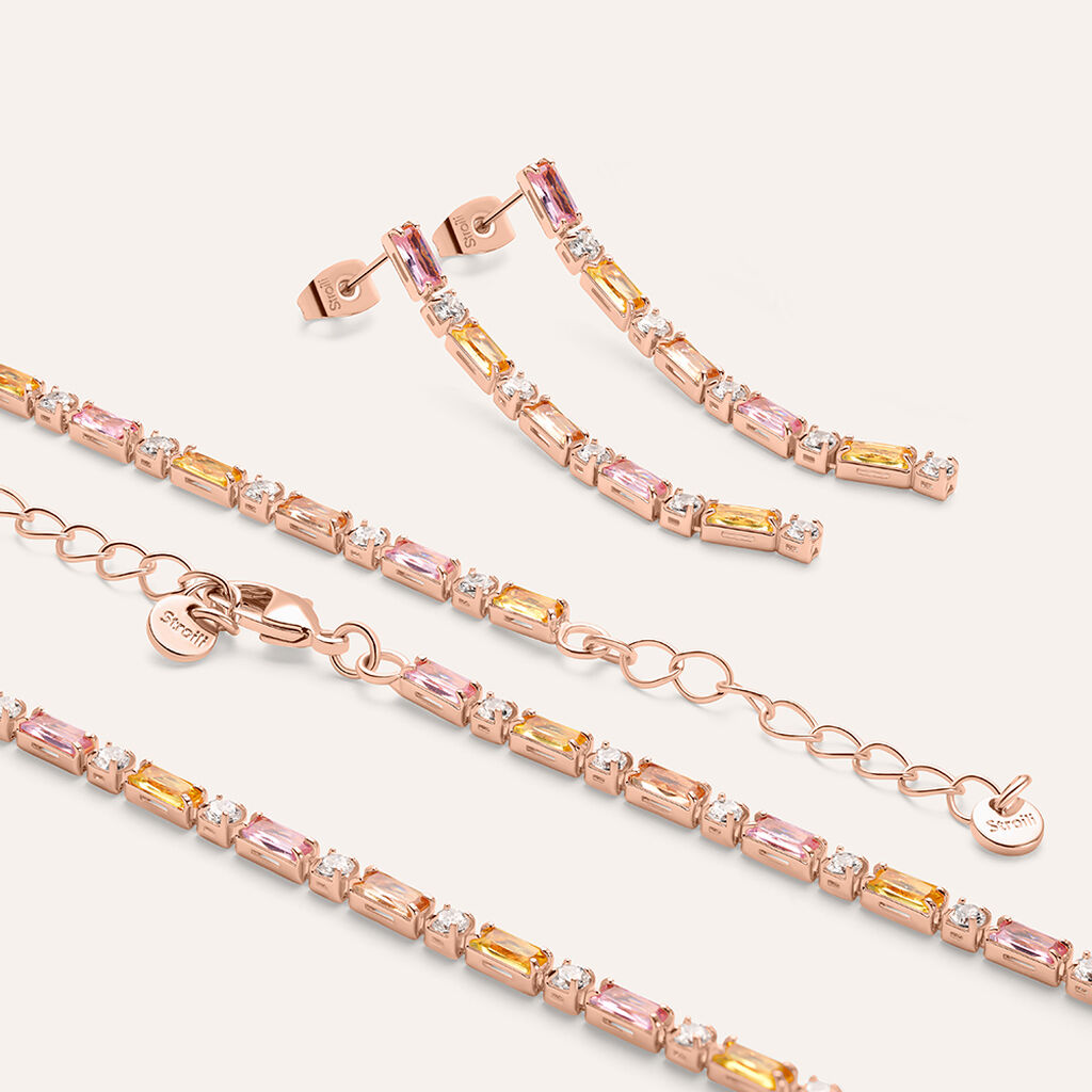 Orecchini Pendenti Tennis Romantic Shine Ottone Rosa Cristallo - Orecchini Pendenti Donna | Stroili