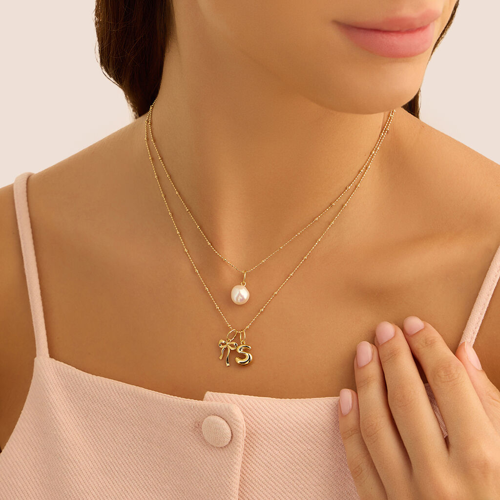 Pendente Love Beats Argento Dorato Perla D'Acqua Dolce