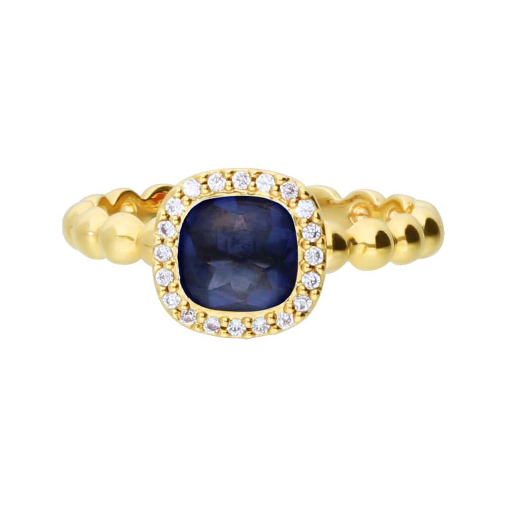 Anello placcato oro con pietra blu e zirconi - Anelli Donna | Stroili