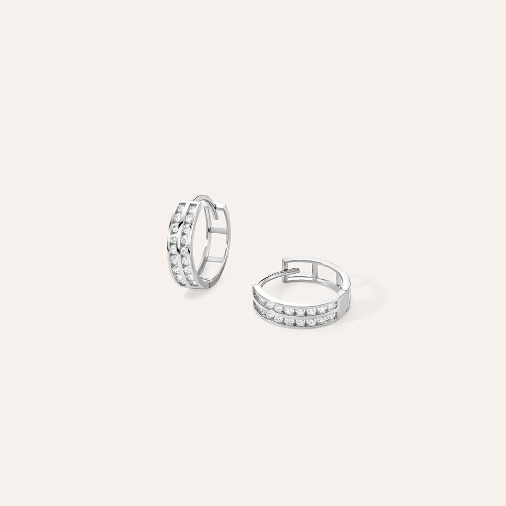 Orecchini A Cerchio Toujours Oro Bianco Cubic Zirconia