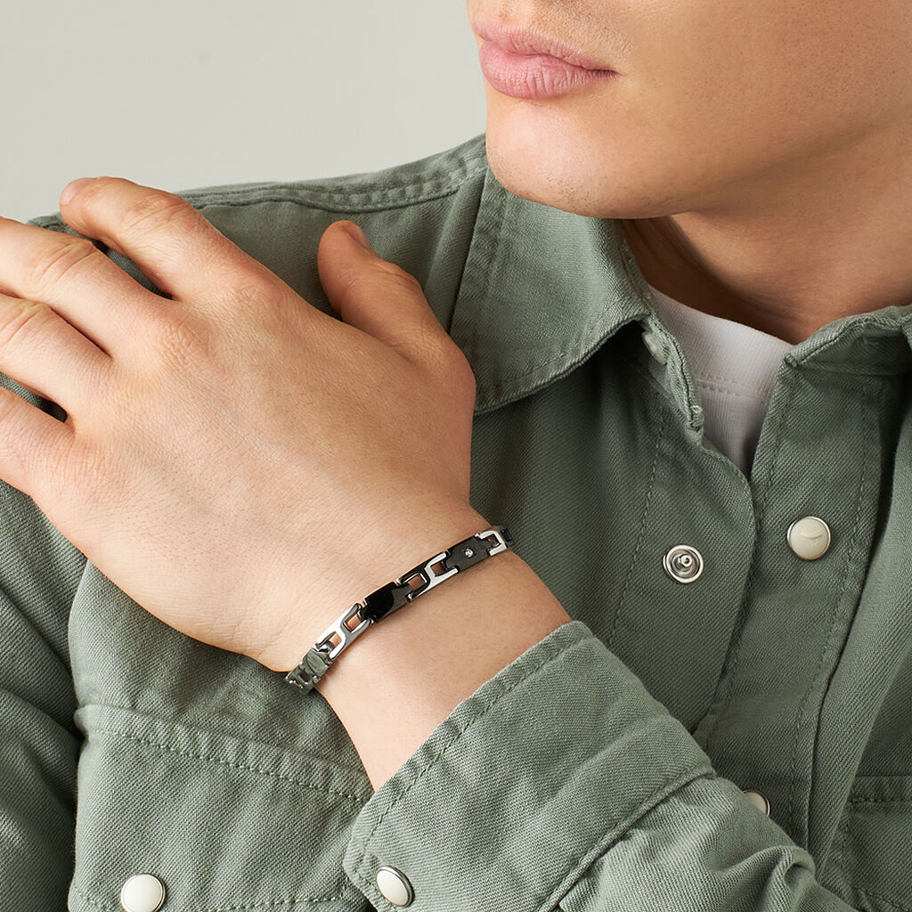 Bracciale Man Code Acciaio Bicolore Bianco / Nero Cubic Zirconia - Bracciali Uomo | Stroili