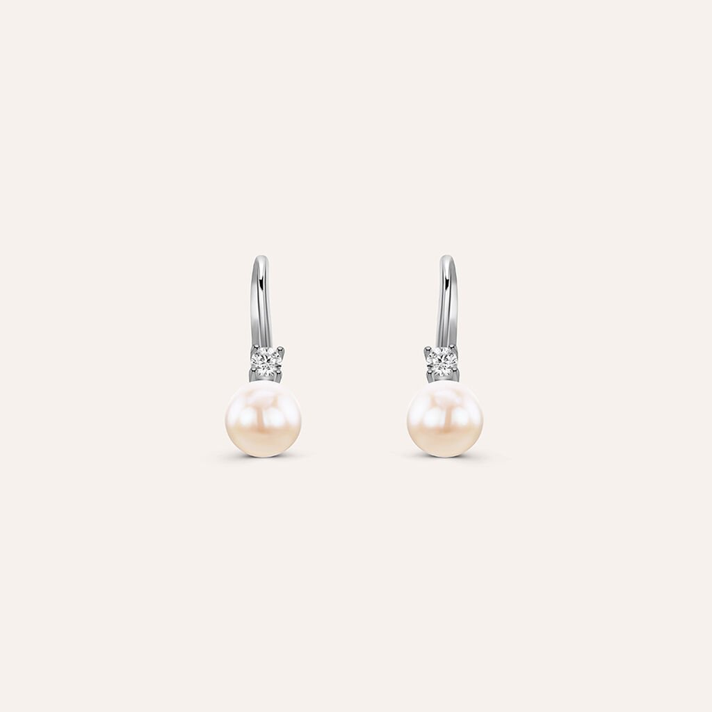 Orecchini Lobo Monachella Gabrielle Oro Bianco Perla D'Acqua Dolce Cubic Zirconia