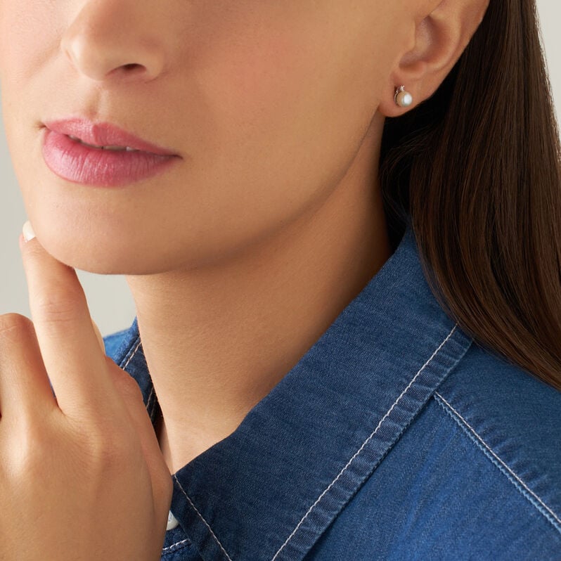 Orecchini Lobo Gabrielle Precious Oro Bianco Perla D'Acqua Dolce Diamante - Orecchini a Lobo Donna | Stroili