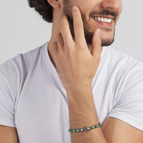Bracciale elastico pietre verdi e grigie con dettaglio ancora acciaio - Bracciali Uomo | Stroili