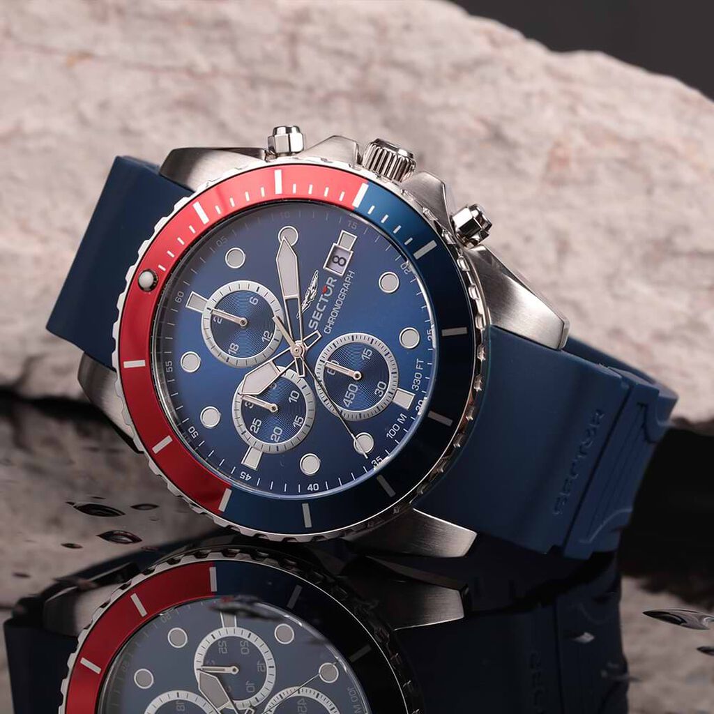 Orologio Sector cronografo cinturino in silicone blu e cassa in acciaio