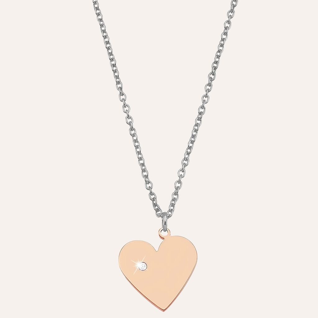 Girocollo cuore in acciaio bicolore e cristalli