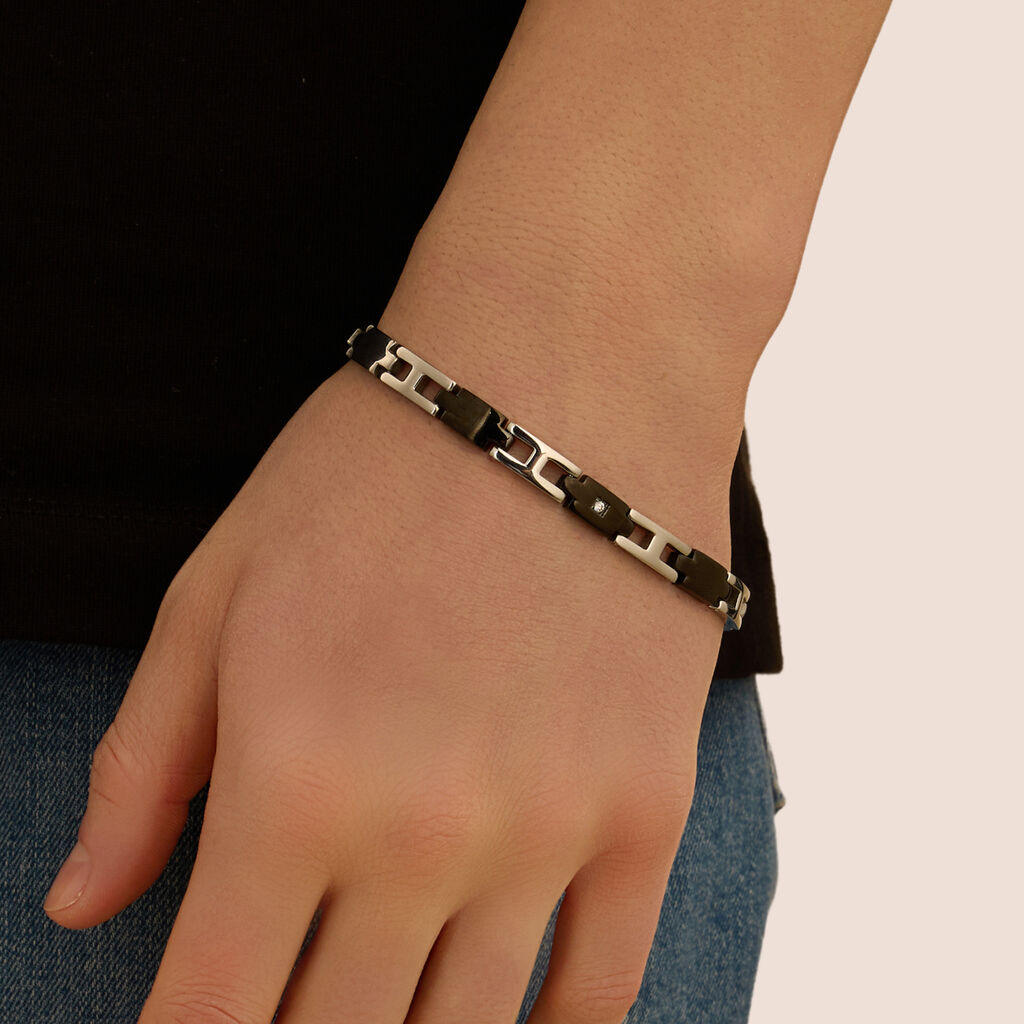 Bracciale Man Code Acciaio Bicolore Bianco / Nero Cubic Zirconia - Bracciali Uomo | Stroili