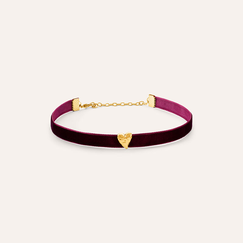Choker Cuore Radiance Velluto Burgundy Acciaio Dorato - Collane Donna | Stroili