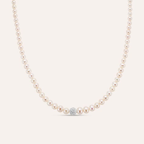 Collana Gabrielle Oro Bianco Perla D'Acqua Dolce Cristallo - Collane Donna | Stroili