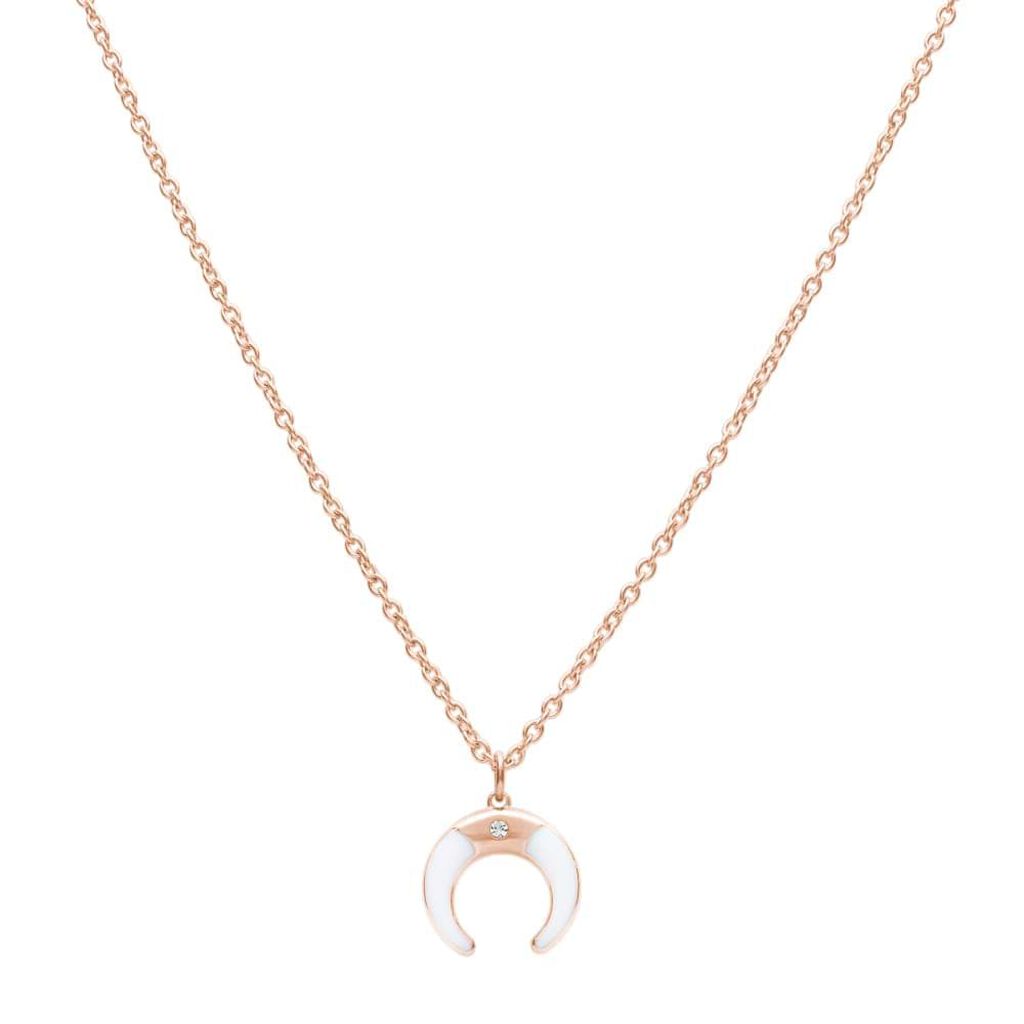 Girocollo lunula in acciaio rosato e strass