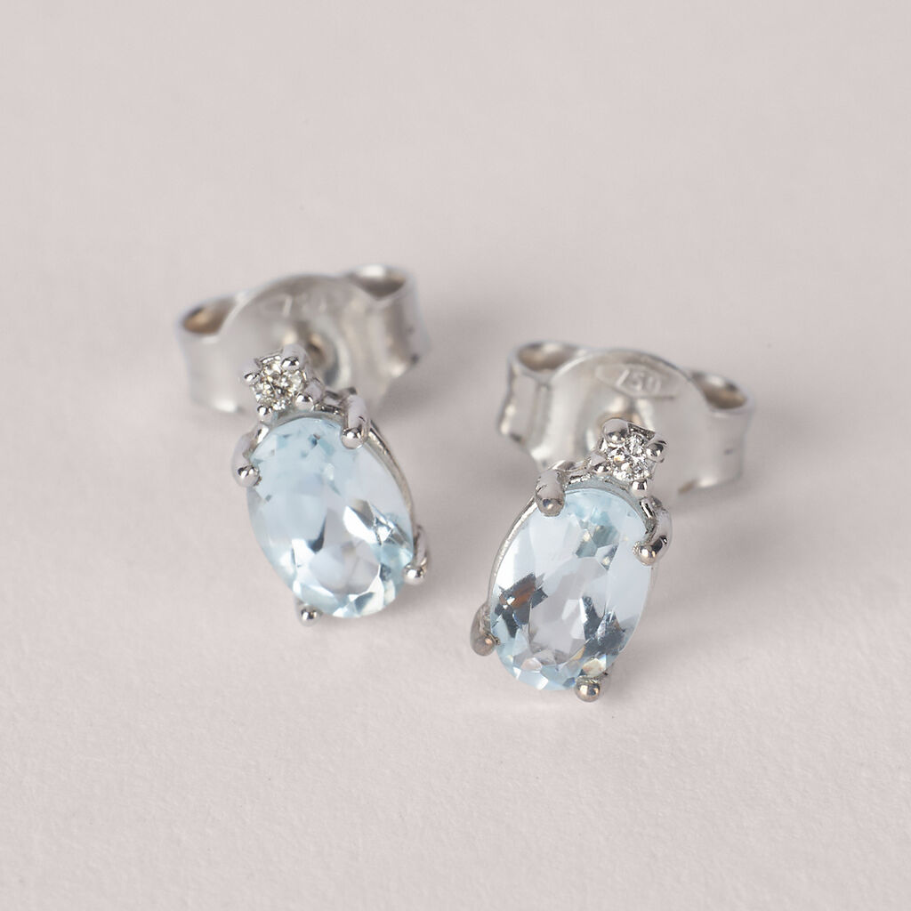 Orecchini Lobo Punto Luce Acquamarina Oro Bianco Acquamarina Diamante - Orecchini a Lobo Donna | Stroili