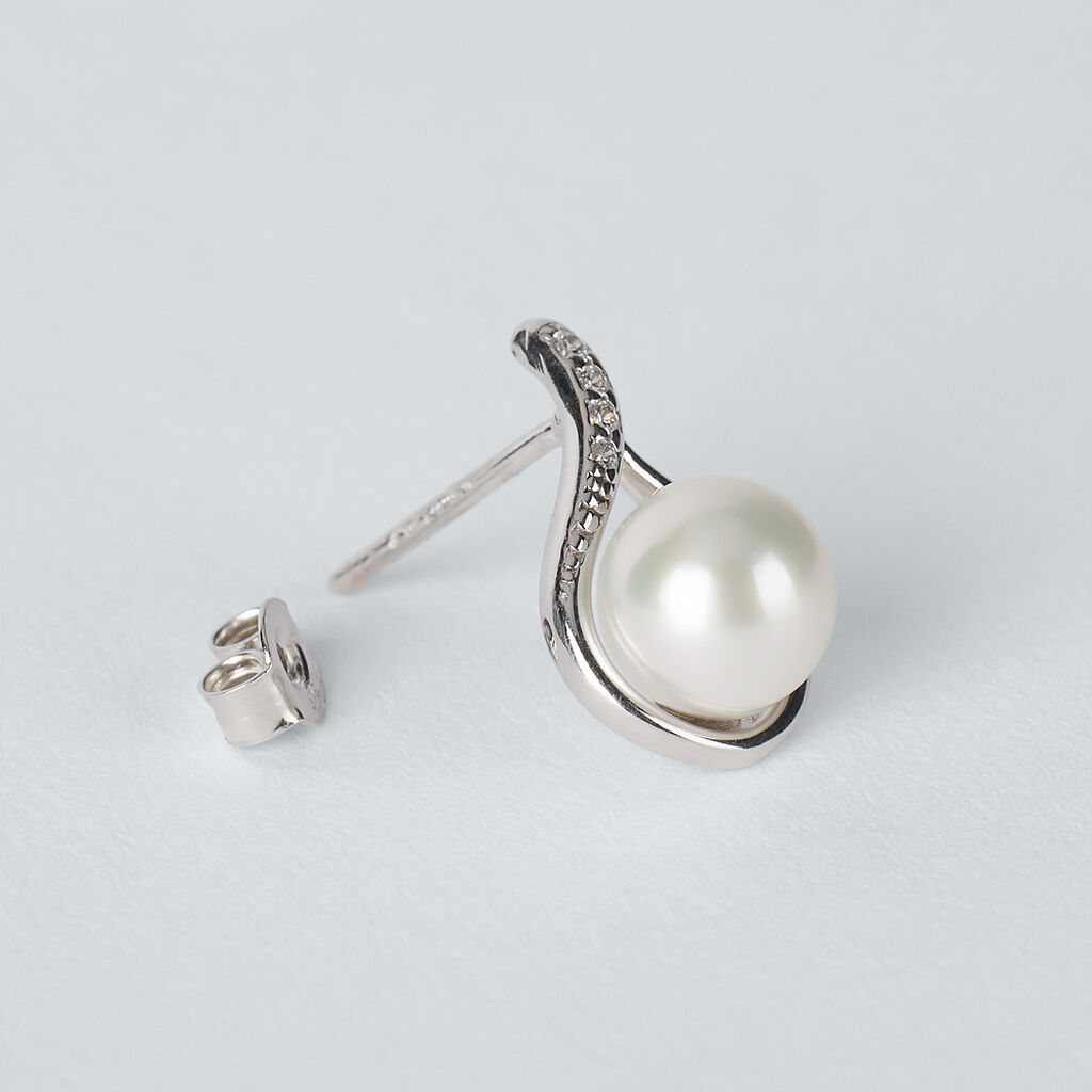 Orecchini Lobo Gabrielle Oro Bianco Perla D'Acqua Dolce Cubic Zirconia - Orecchini a Lobo Donna | Stroili