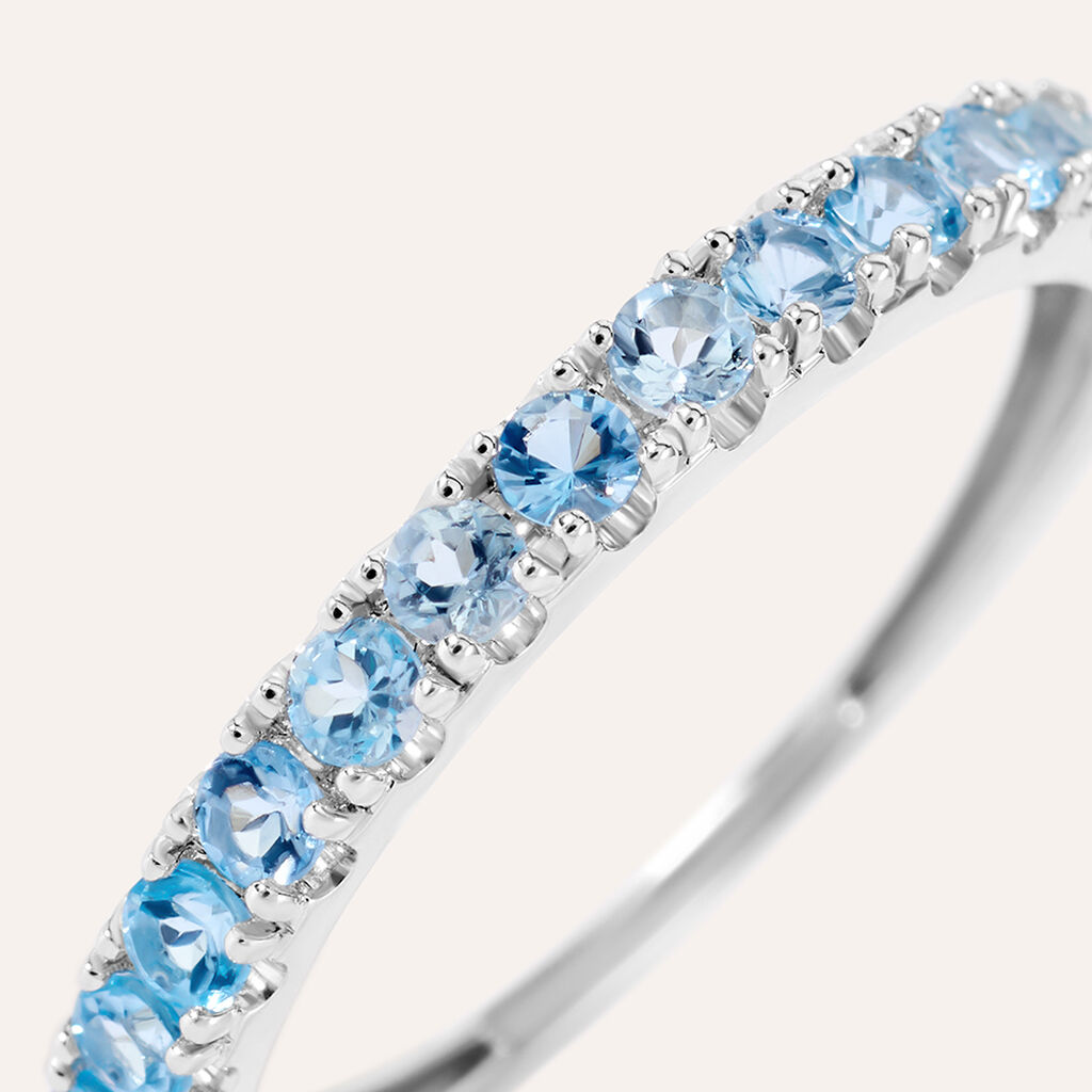 Anello Semi-Eternity Acquamarina Oro Bianco Acquamarina