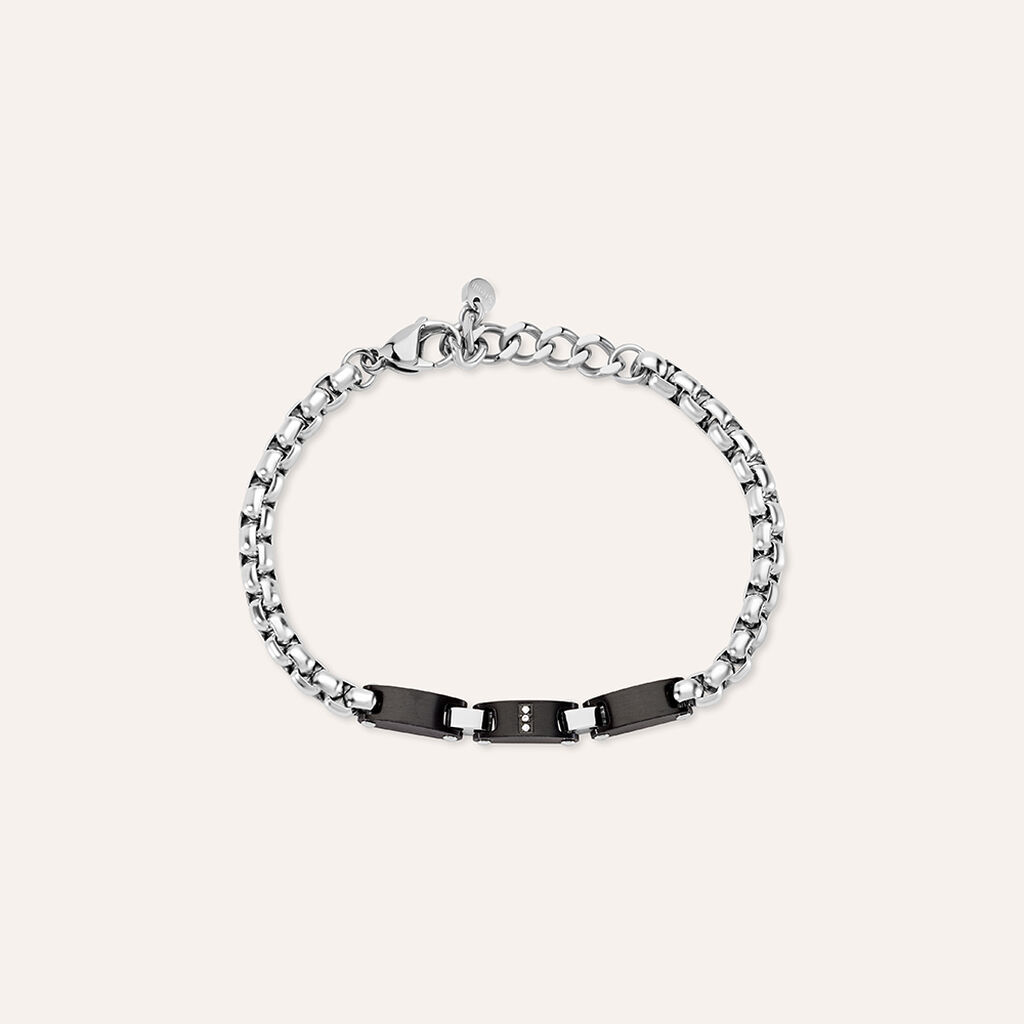 Bracciale Man Code Acciaio Bicolore Bianco / Nero Cubic Zirconia