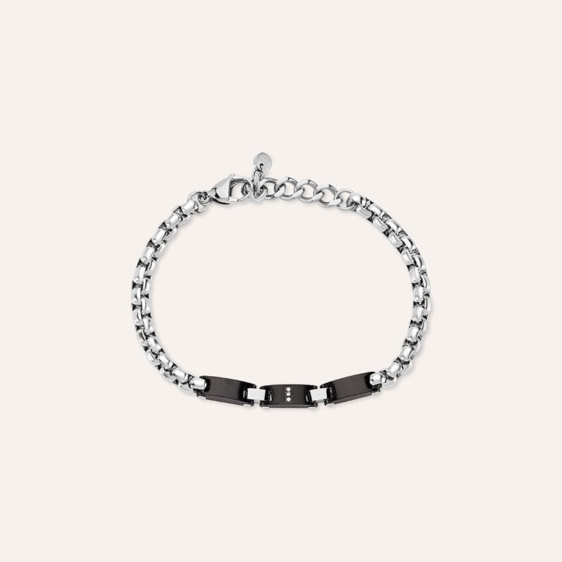Bracciale Man Code Acciaio Bicolore Bianco / Nero Cubic Zirconia - Bracciali Uomo | Stroili