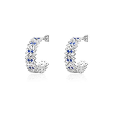 Orecchini a cerchio 30 mm in ottone rodiato con cristalli e smalto blu - Orecchini a Cerchio Donna | Stroili