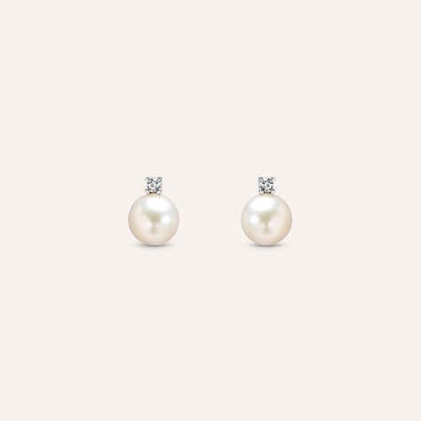 Orecchini Lobo Gabrielle Oro Bianco Perla D'Acqua Dolce Cubic Zirconia - Orecchini a Lobo Donna | Stroili