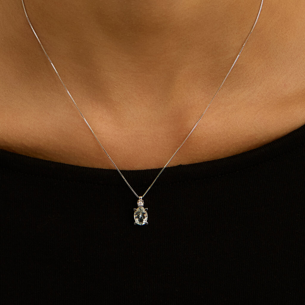 Collana Punto Luce Acquamarina Oro Bianco Acquamarina Diamante