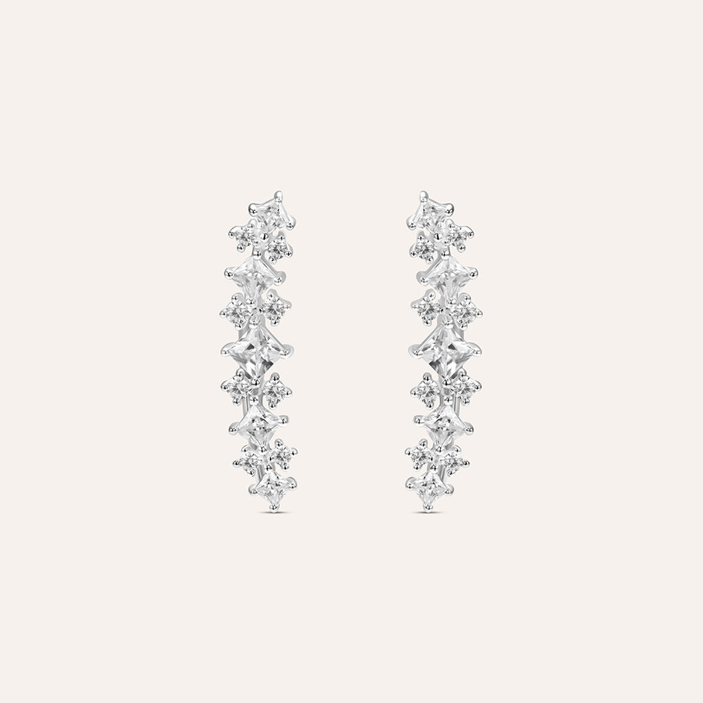 Tuscany Silver Orecchini A Lobdo Con Doppi Anelli E Zirconi Bicolore – Argento Sterling 925 Ipoallergenico. Dimensioni 7.4 X 9.7 Mm. In Scatola Regalo.