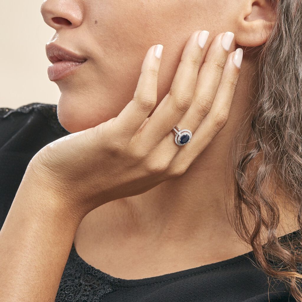 Anello Charlotte Oro Bianco Zaffiro Diamante