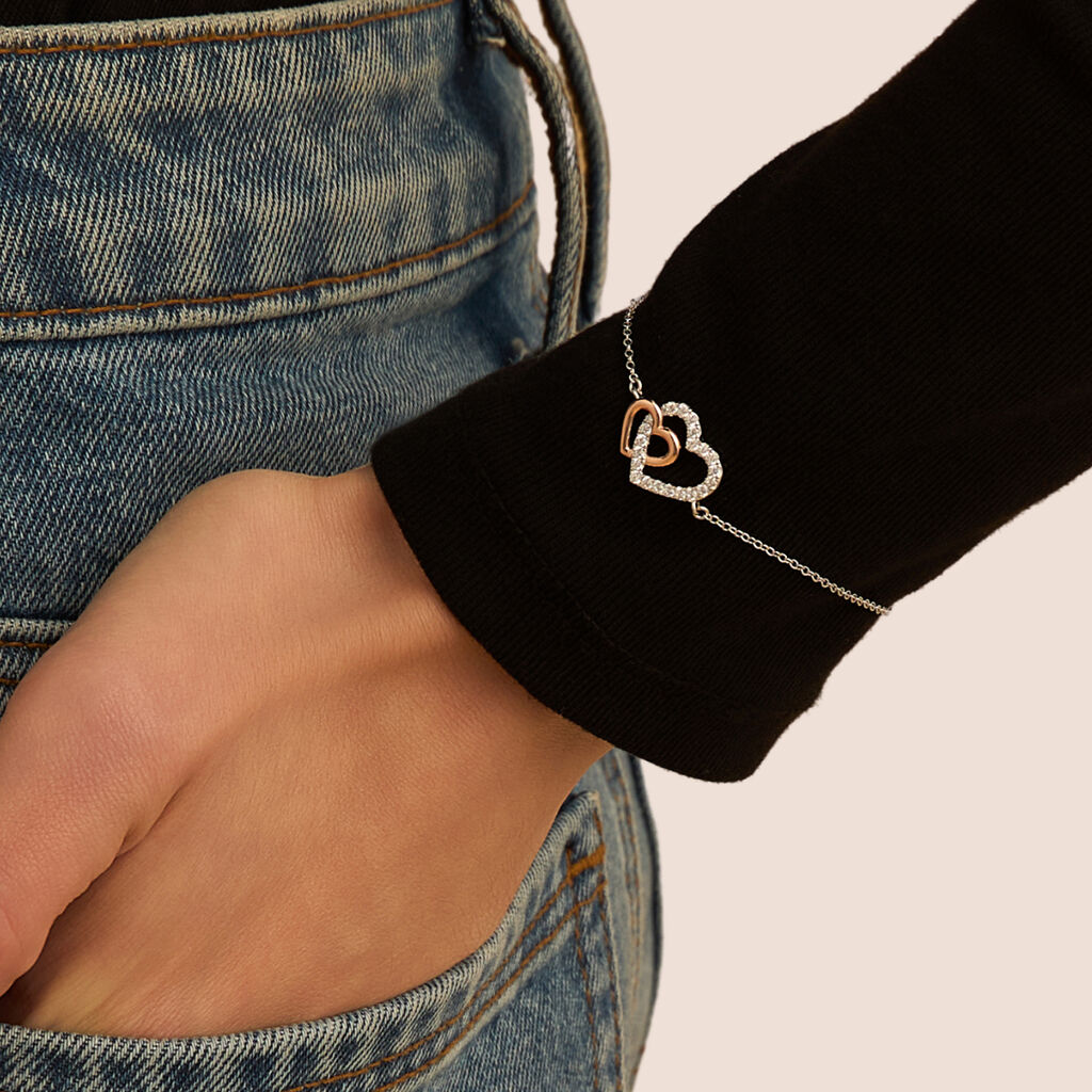 Bracciale Silver Moments Argento Bicolore Bianco / Rosa Cubic Zirconia - Bracciali Amicizia Donna | Stroili