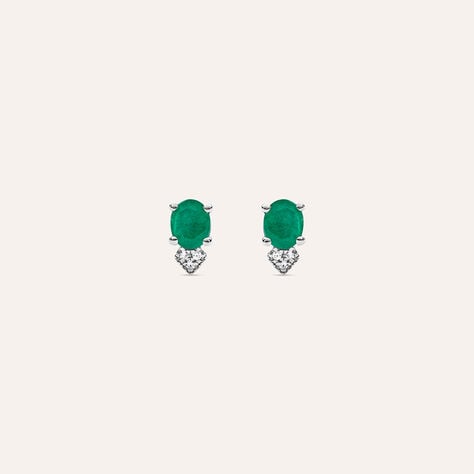 Orecchini Lobo Elizabeth Crown Oro Bianco Smeraldo Diamante - Orecchini a Lobo Donna | Stroili