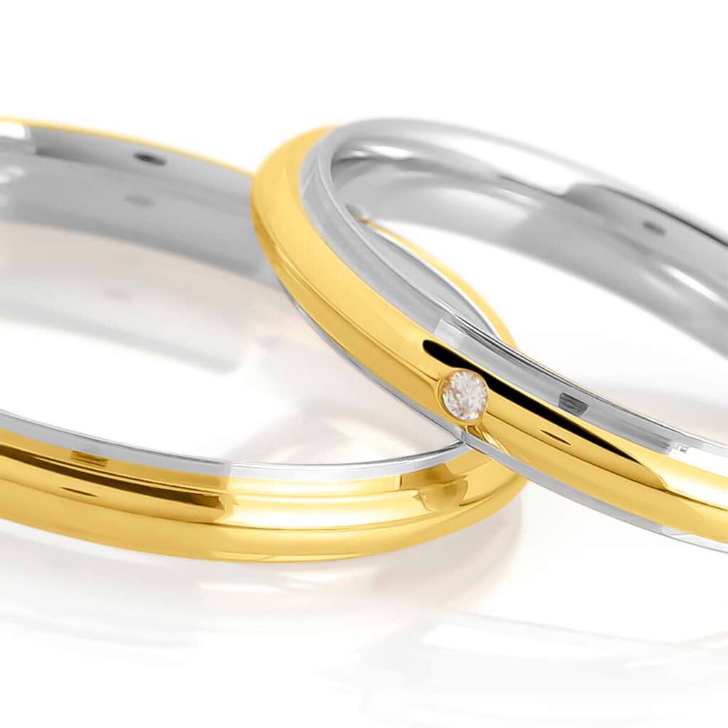 Fede Comoda 3 mm Oro Bicolore Diamante - Anelli con Incisione Donna | Stroili