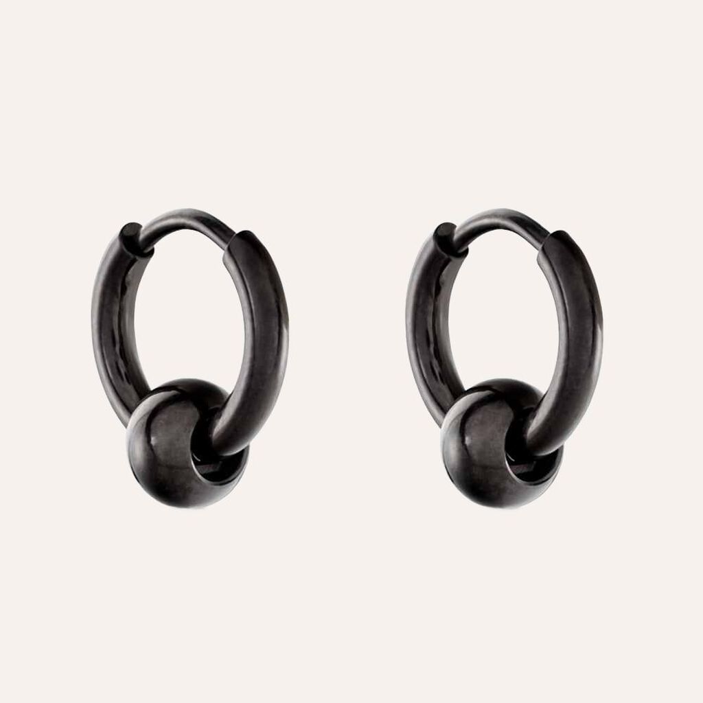 Orecchini a cerchio con pallina in acciaio nero