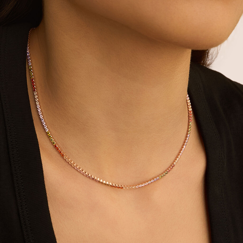 Collana Tennis Silver Rainbow Argento Rosa Cubic Zirconia