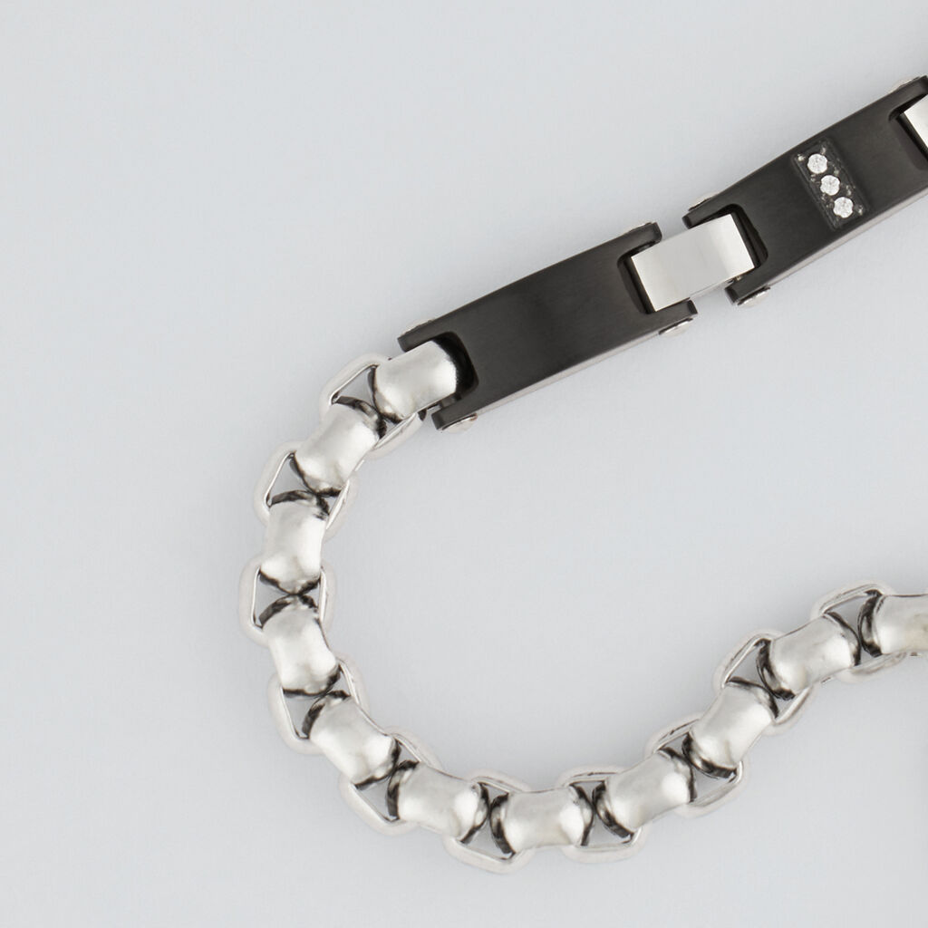 Bracciale Man Code Acciaio Bicolore Bianco / Nero Cubic Zirconia - Bracciali Uomo | Stroili
