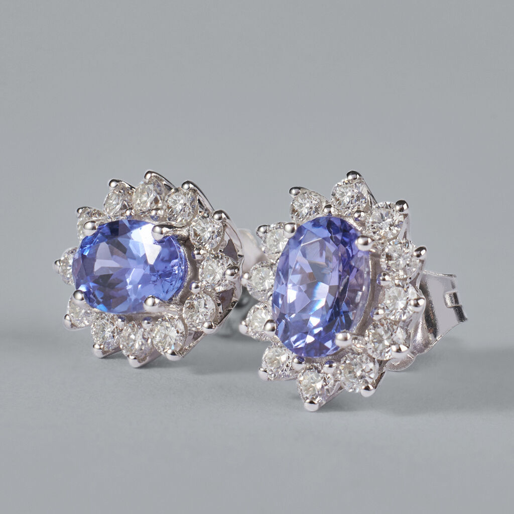 Orecchini Lobo Jasmine Oro Bianco Tanzanite Diamante - Orecchini a Lobo Donna | Stroili