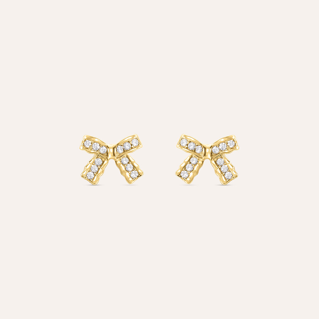 Orecchini Lobo Fiocco Bon Ton Oro Giallo Cubic Zirconia