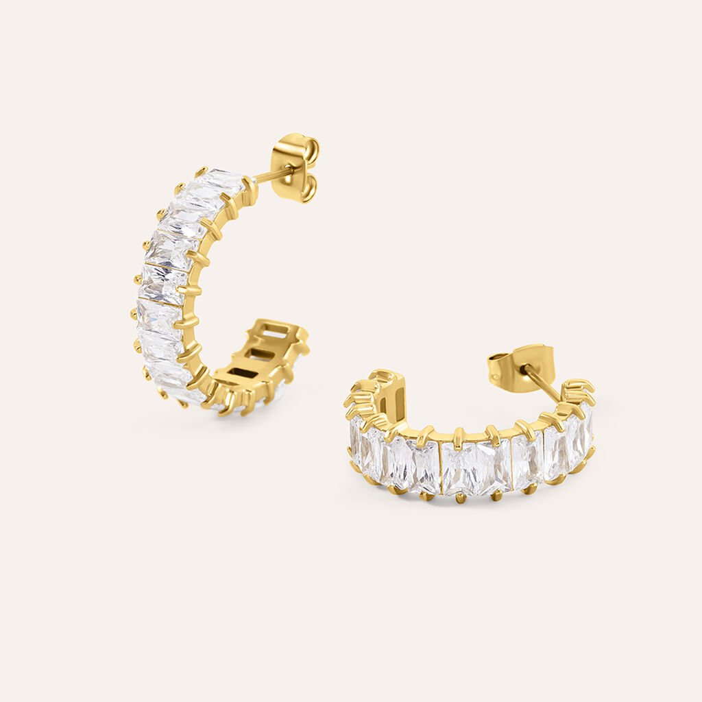 Orecchini A Cerchio Aura Acciaio Dorato Cubic Zirconia
