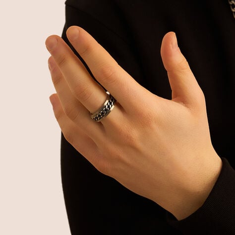 Anello Fascia Man Code Acciaio Bicolore Bianco / Nero - Anelli con Incisione Uomo | Stroili