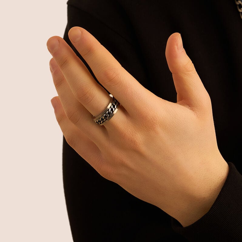 Anello Fascia Man Code Acciaio Bicolore Bianco / Nero - Anelli con Incisione Uomo | Stroili