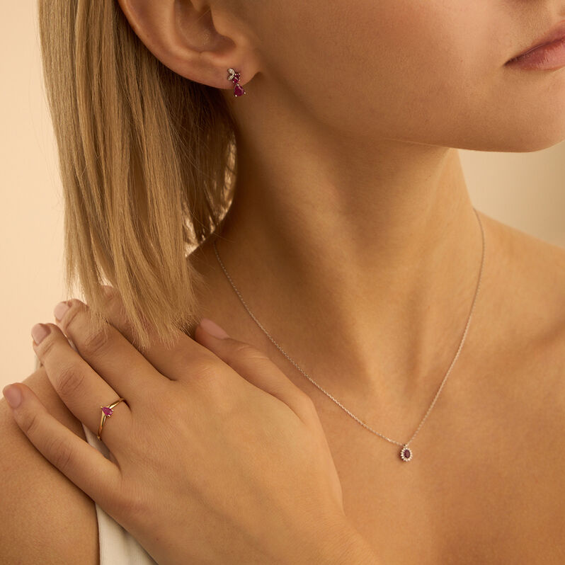 Orecchini Lobo Charlotte Oro Bianco Rubino Diamante - Orecchini a Lobo Donna | Stroili