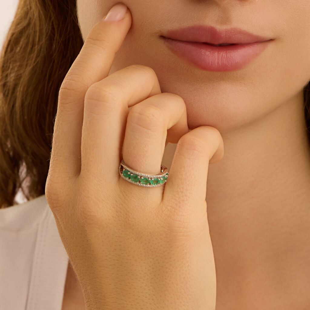 Anello Fascia Charlotte Oro Bianco Smeraldo Diamante