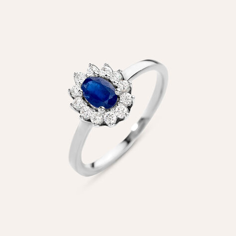 Anello Solitario Kate Charlotte Oro Bianco Zaffiro Diamante - Anelli con Pietre Donna | Stroili