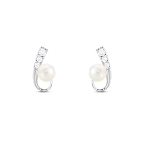 Orecchini Lobo Silver Pearls Argento Rodiato Perla sintentica Cubic Zirconia - Orecchini a Lobo Donna | Stroili