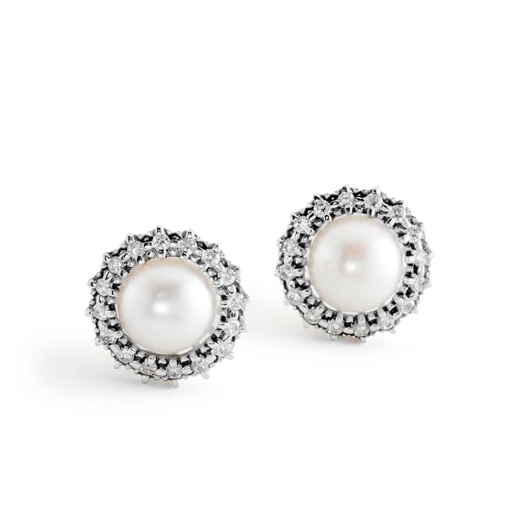 Orecchini Lobo Gold Pearls Oro Bianco Perla D'Acqua Dolce Diamante - Orecchini a Lobo Donna | Stroili