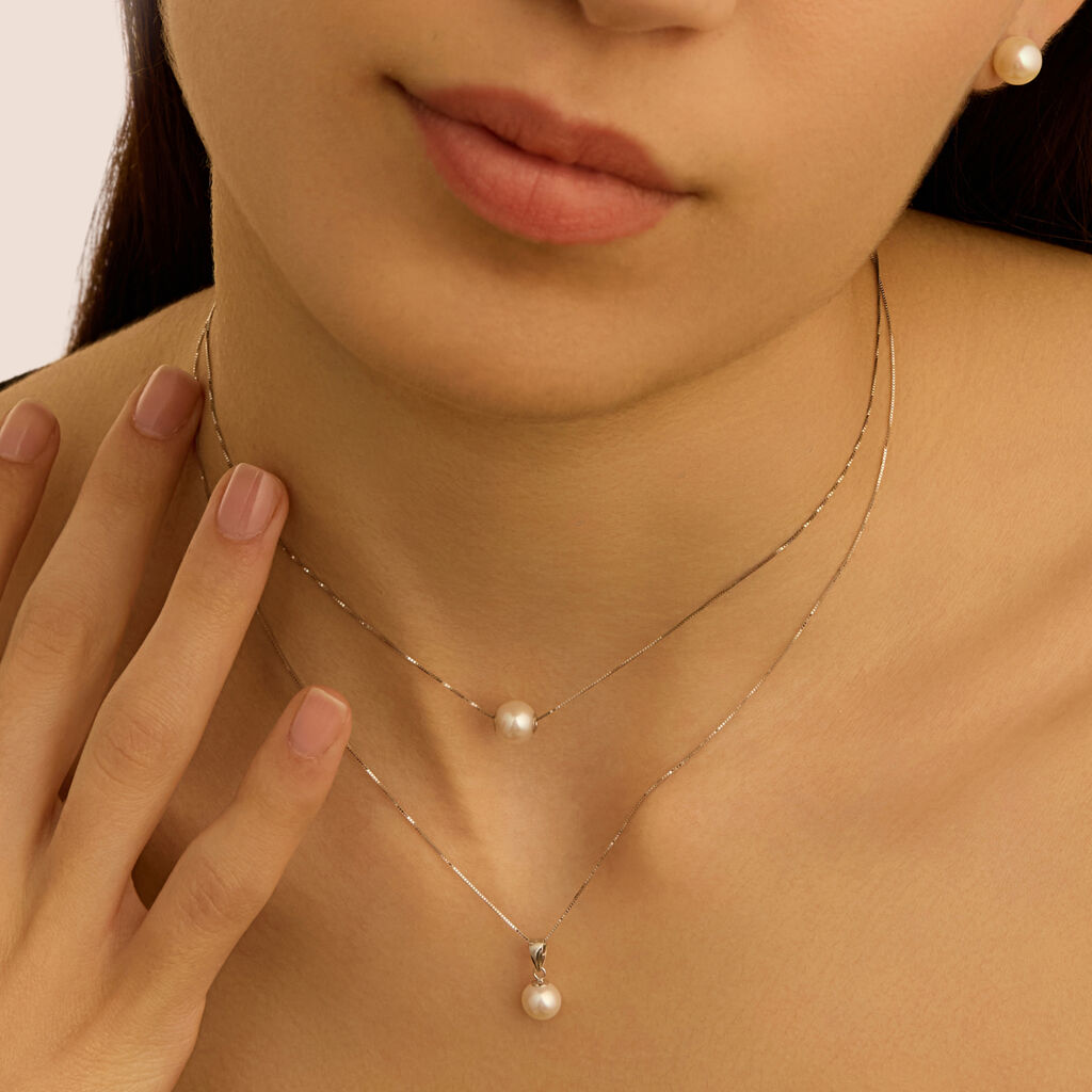 Collana Gabrielle Oro Bianco Perla D'Acqua Dolce